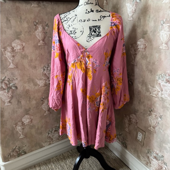 FREE PEOPLE FRANCESCA FLORAL PRINT DRESS MEDIUM PINK FLORAL - Picture 4 of 8